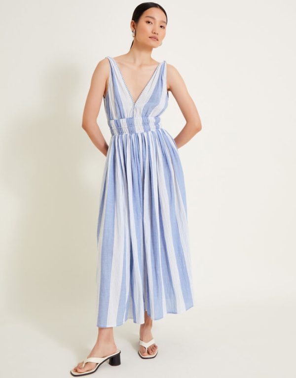 Monsoon Celia Stripe Dress Blue