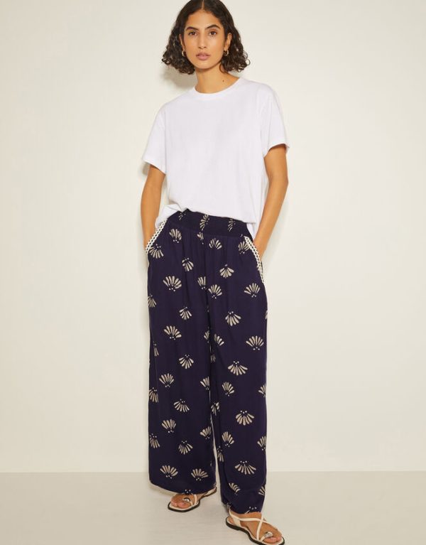 Monsoon Briana Print Wide Leg Trousers Blue