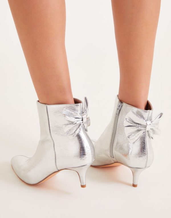 Monsoon Evie Kitten Heel Bow Boots Silver