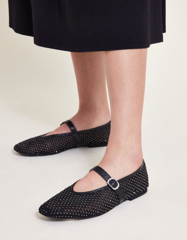 Monsoon Cleo Mesh Ballet Flats Black