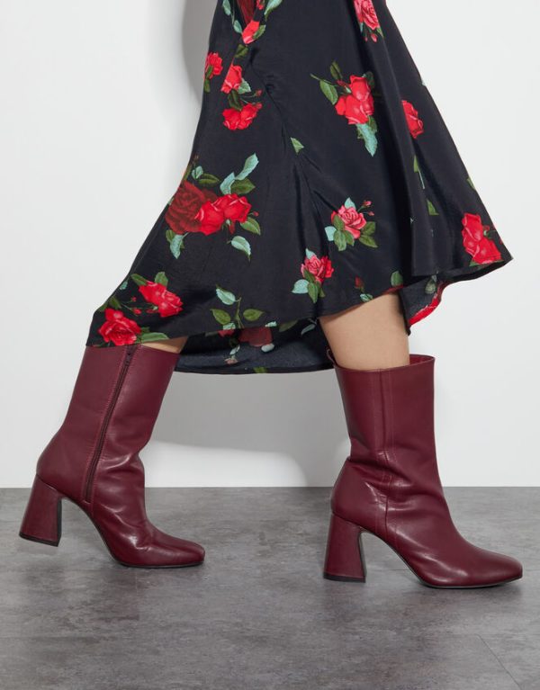 Monsoon Orla Leather Heeled Boots Red