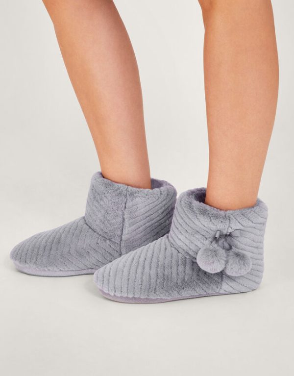 Monsoon Quilted Pom-Pom Slipper Boots Grey