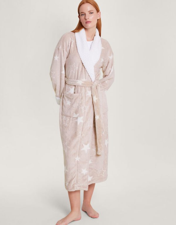 Monsoon Star Print Dressing Gown Brown