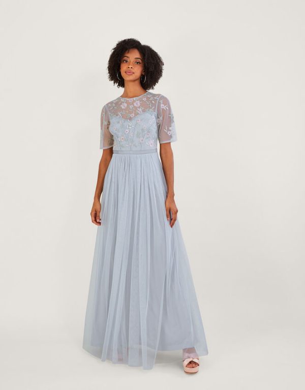 Monsoon Harri Embellished Maxi Dress Silver