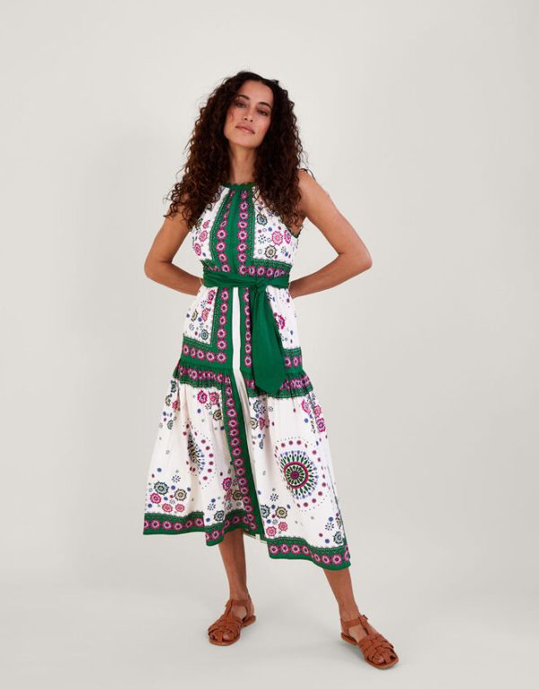 Monsoon Scarf Print Halter Midi Dress Green