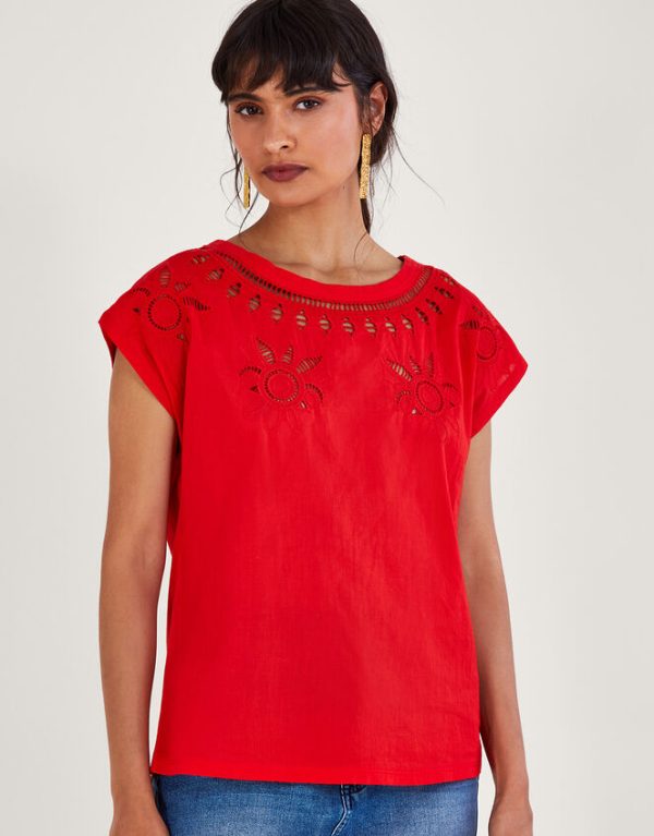 Monsoon Floral Cut-Out T-Shirt Red