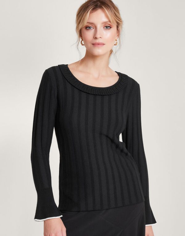 Monsoon Smart Ribbed Frill Jumper Black