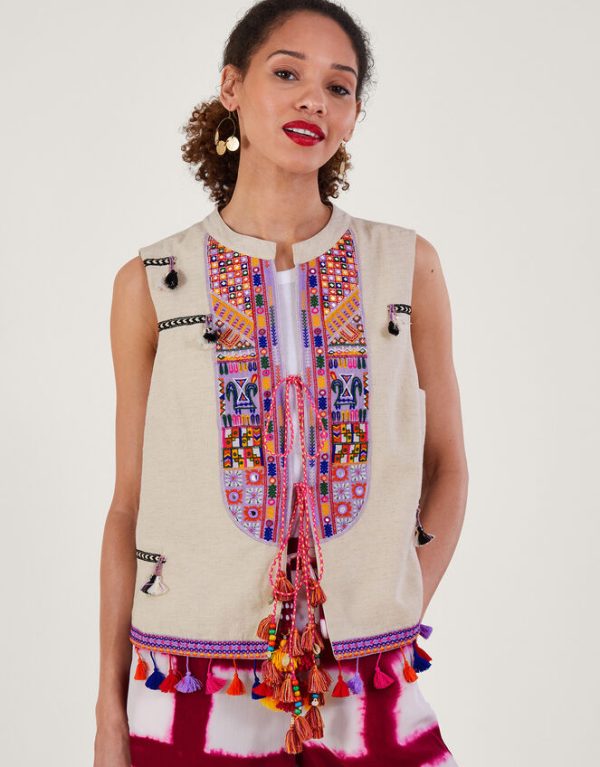 Monsoon Embroidered Statement Tassel Waistcoat