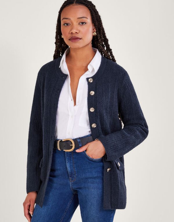 Monsoon Ribbed Longline Cardigan Blue