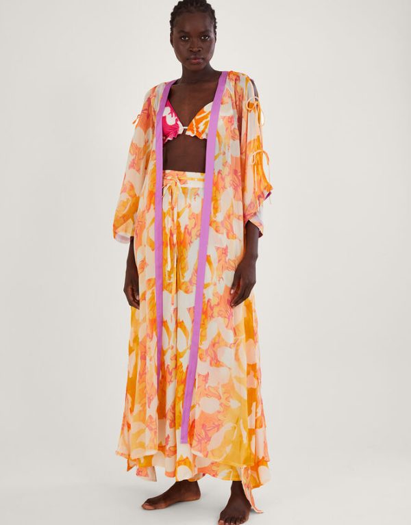 Monsoon Orange Abstract Print Longline Kimono