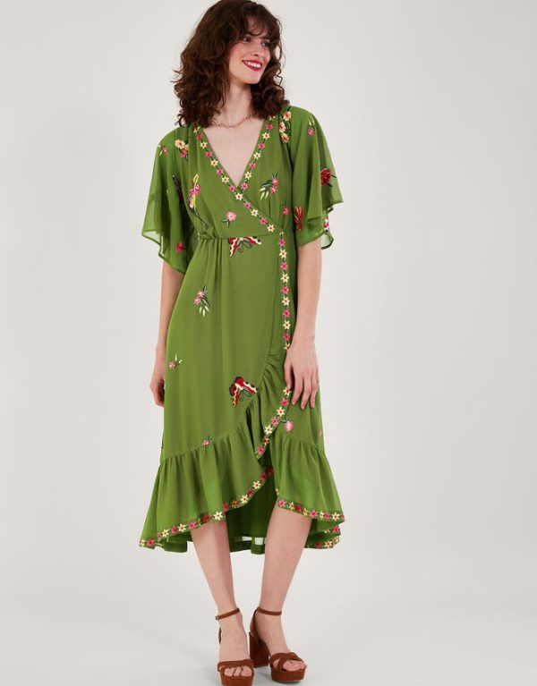 Monsoon Renee Wrap Dress Green