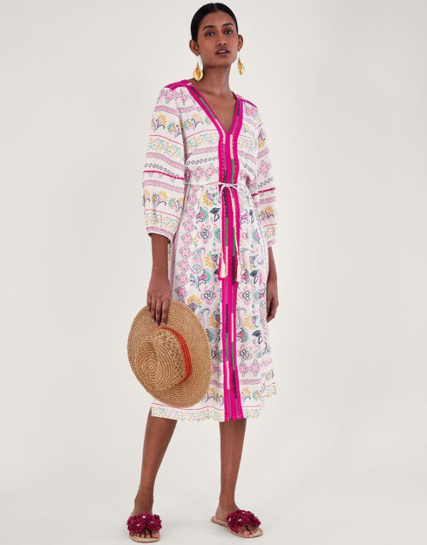 Monsoon Embroidered Print Dress in LENZING™ ECOVERO™ Ivory