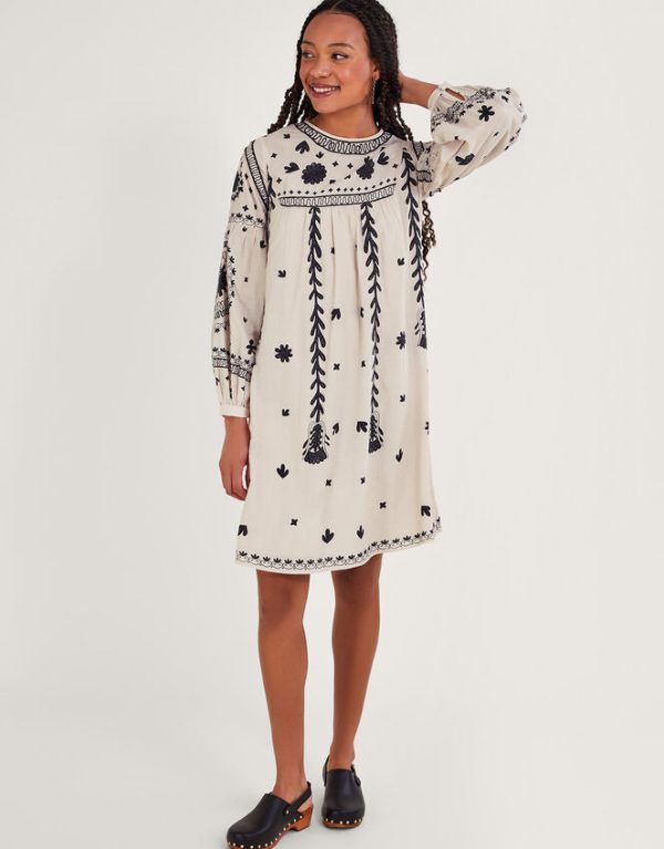 Monsoon Monochrome Floral Dress Ivory