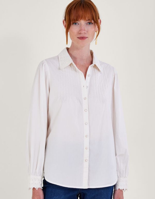 Monsoon Beth Lace Detail Shirt Ivory