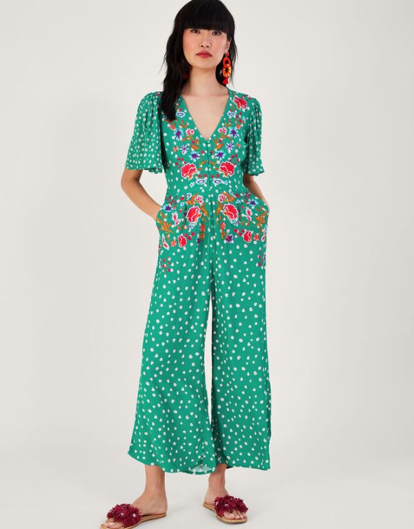 Monsoon Rori Embroidered Jumpsuit Green