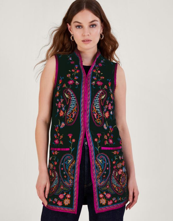 Monsoon Phoebe Embroidered Waistcoat Black