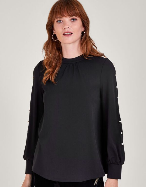 Monsoon Pearl Detail Blouse Black - Image 2