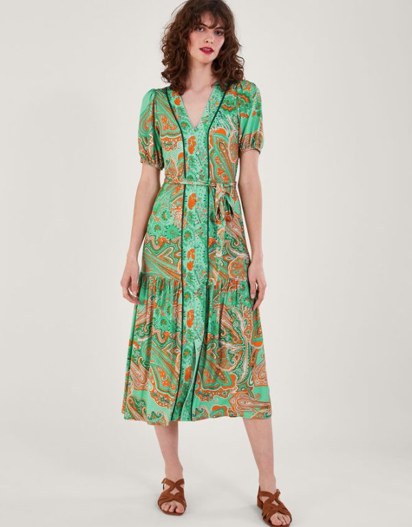 Monsoon Skye Scarf Print Dress Green