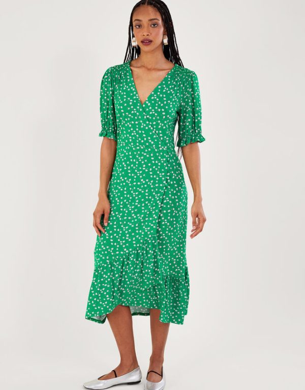 Monsoon Hattie Spot Wrap Dress Green