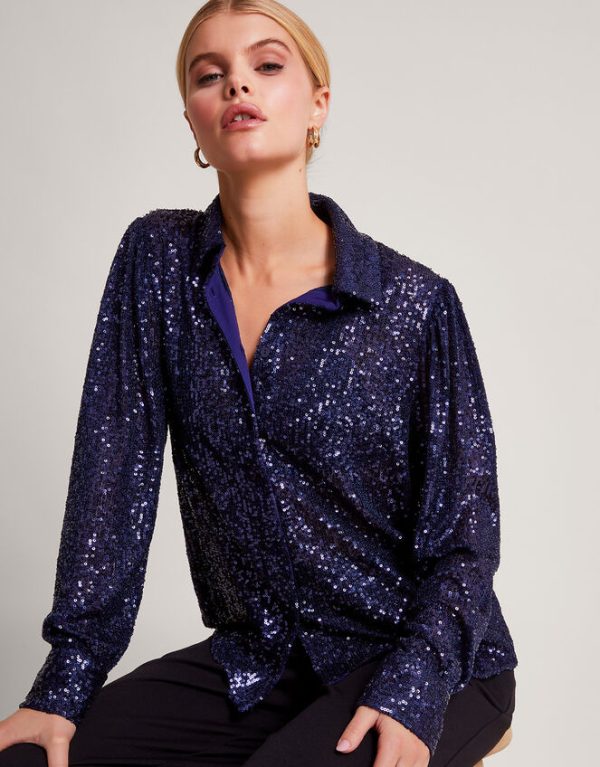 Monsoon Megan Sequin Shirt Purple - Image 2