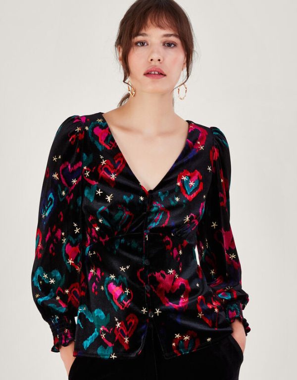 Monsoon Hattie Velvet Heart Top Black