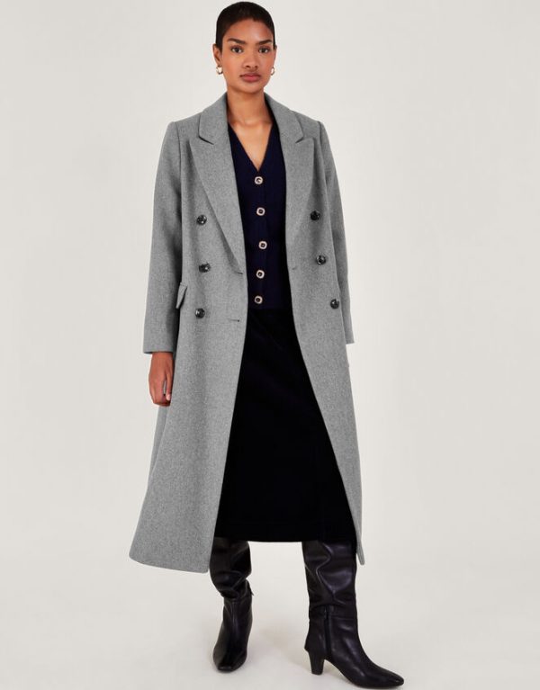 Monsoon Fay Double Breasted Coat Grey