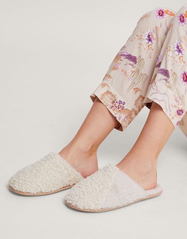 Monsoon Boucle Mule Slippers Cream