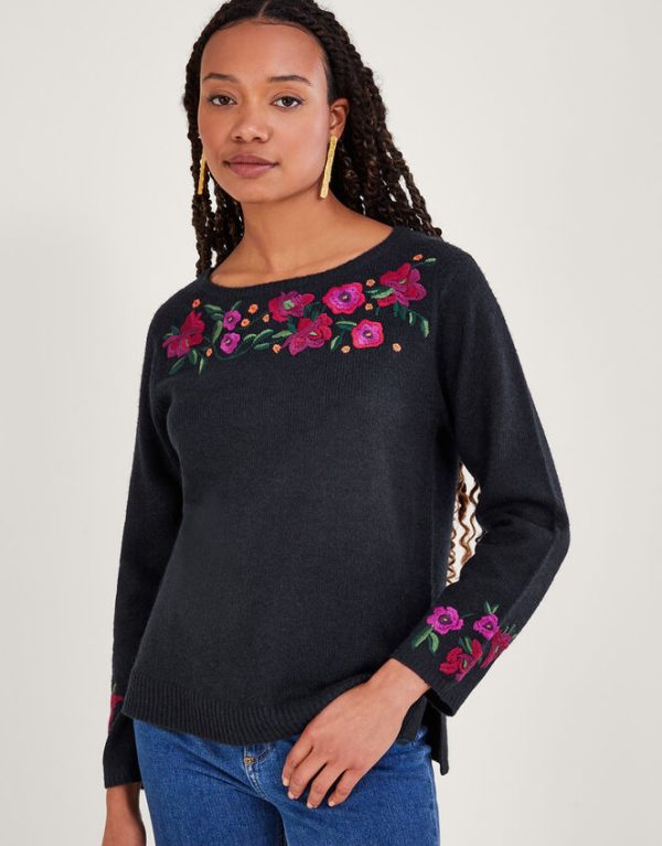 Monsoon Floral Embroidered Jumper Blue