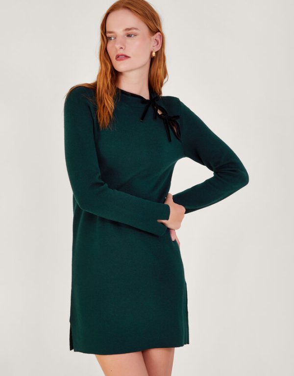 Monsoon Bea Bow Tunic Dress Green