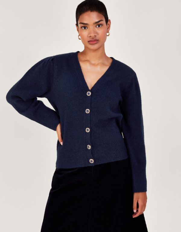 Monsoon Bree Button Cardigan Blue