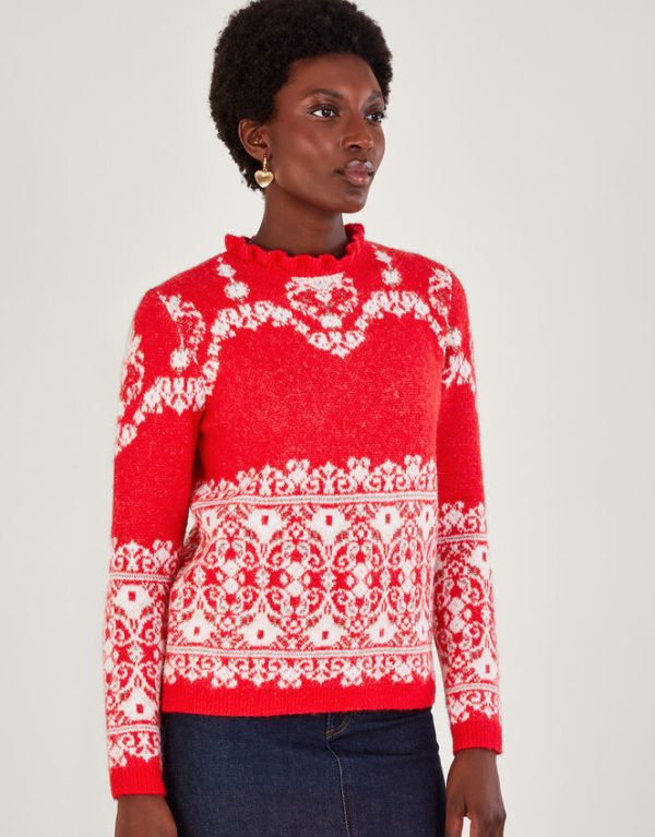 Monsoon Fabe Fair Isle Jumper Red