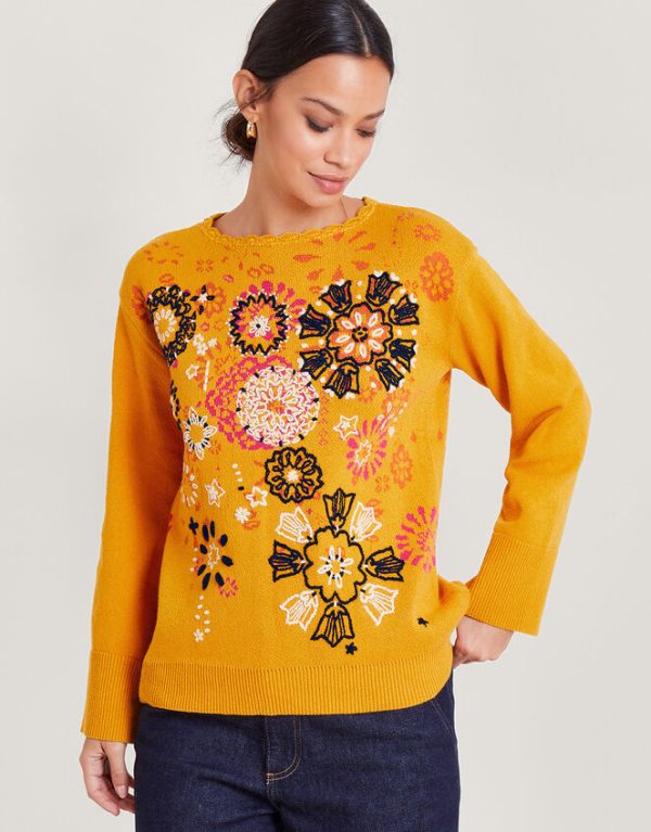 Monsoon Floral Embroidered Jumper Yellow