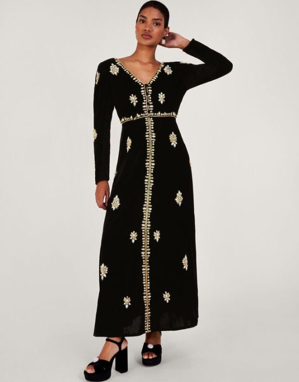 Monsoon Vanessa Velvet Embellished Dress Black - Image 2