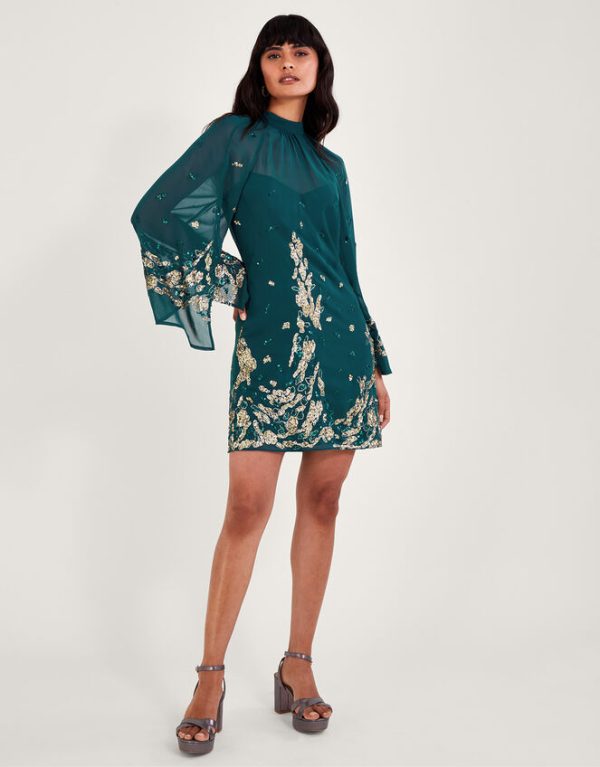 Monsoon Avery Embellished Tunic Dress Green