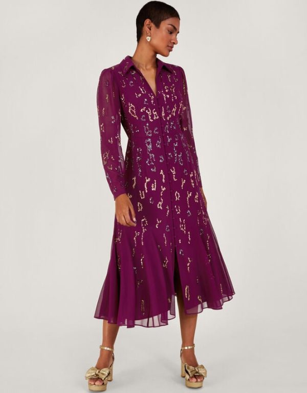 Monsoon Eliza Embellished Shirt Dress Red