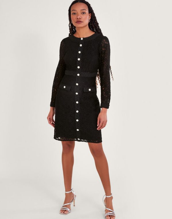 Monsoon Lillian Lace Shift Dress Black