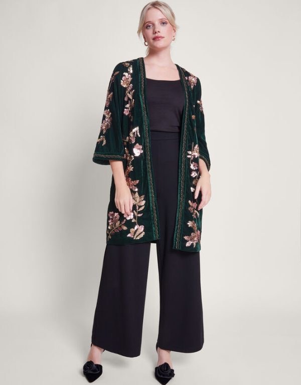 Monsoon Kiara Velvet Kimono Green