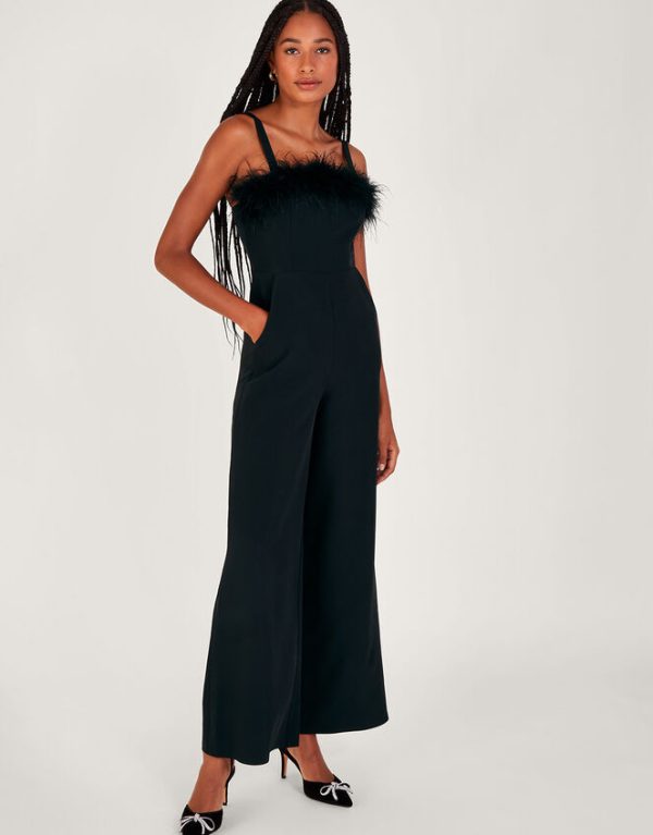 Monsoon Eva Feather Jumpsuit Black