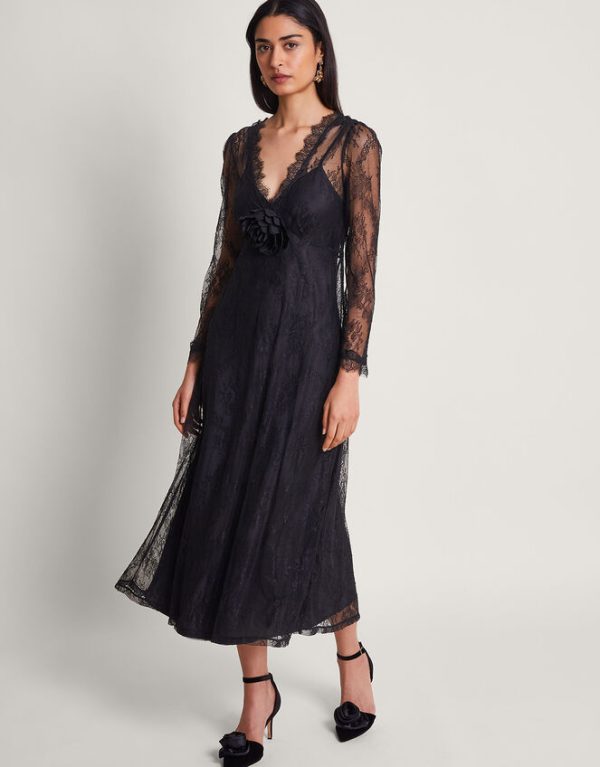 Monsoon Blakely Lace Corsage Dress Black