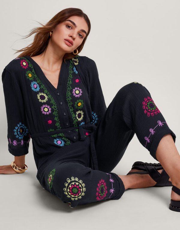 Monsoon La Galeria Elefante Hand-Embroidered Jumpsuit Black - Image 2