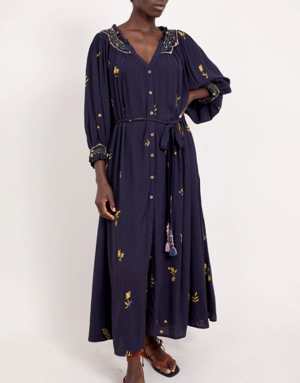 Monsoon East Miranda Belted Long Sleeve Midi Dress Blue - Image 2