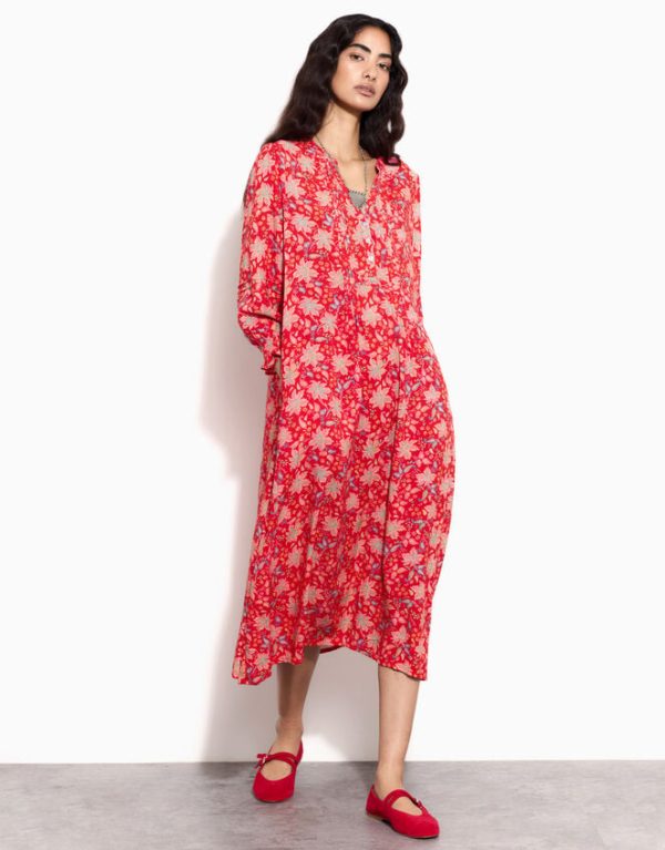 Monsoon East Pleat Floral Midi Dress Red - Image 2