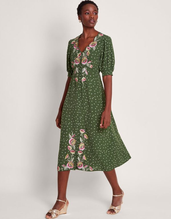 Monsoon Myla Embroidered Tea Dress Green - Image 2