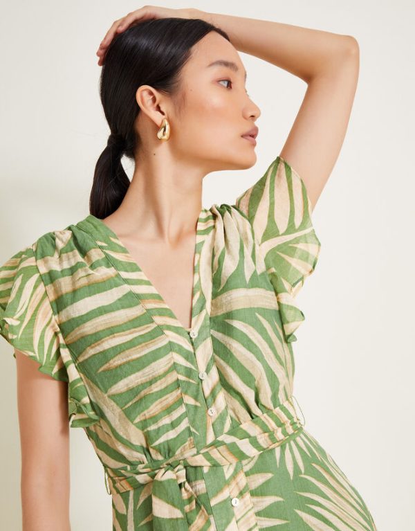 Monsoon Parmella Print Ruffle Dress Green - Image 2