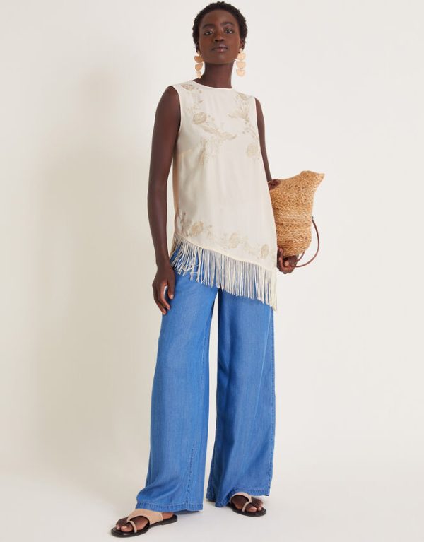 Monsoon Erin Fringe Tank Top Ivory - Image 3