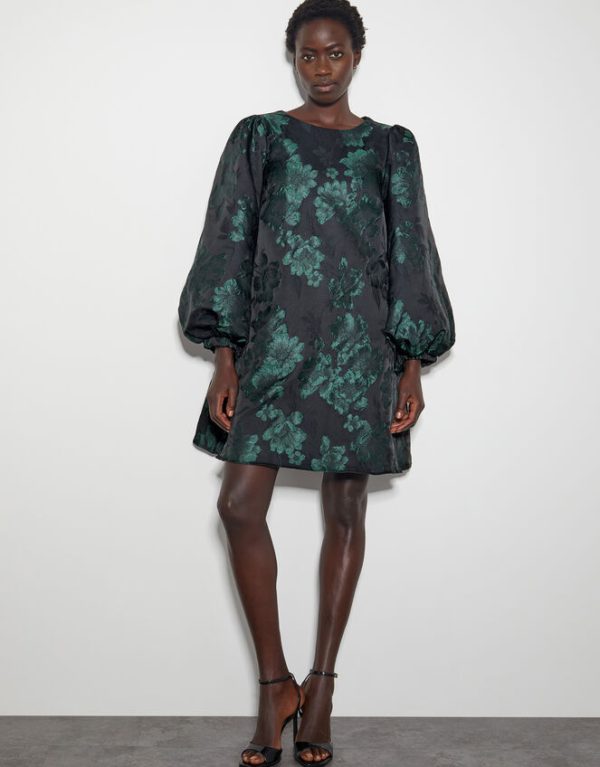 Monsoon Julie Jacquard Mini Dress Green - Image 2