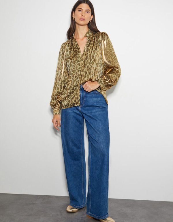 Monsoon Lena Leopard Print Blouse Gold - Image 2