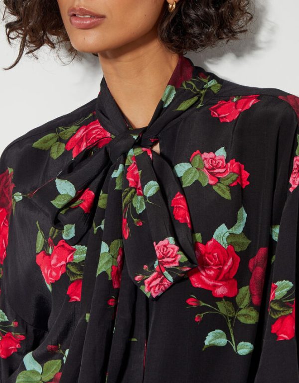 Monsoon Deven Rose Print Blouse Black - Image 2