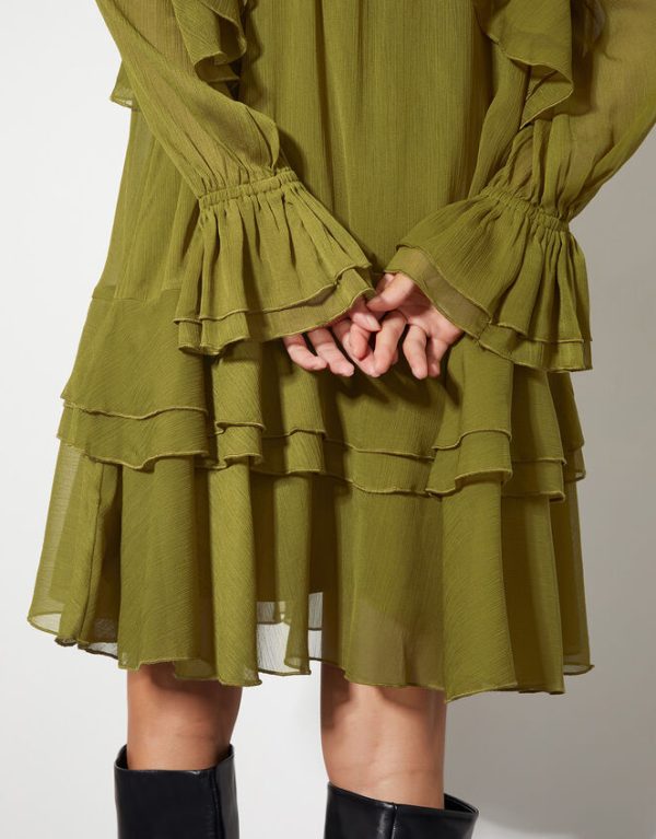 Monsoon Aria Ruffle Dress Green - Image 2