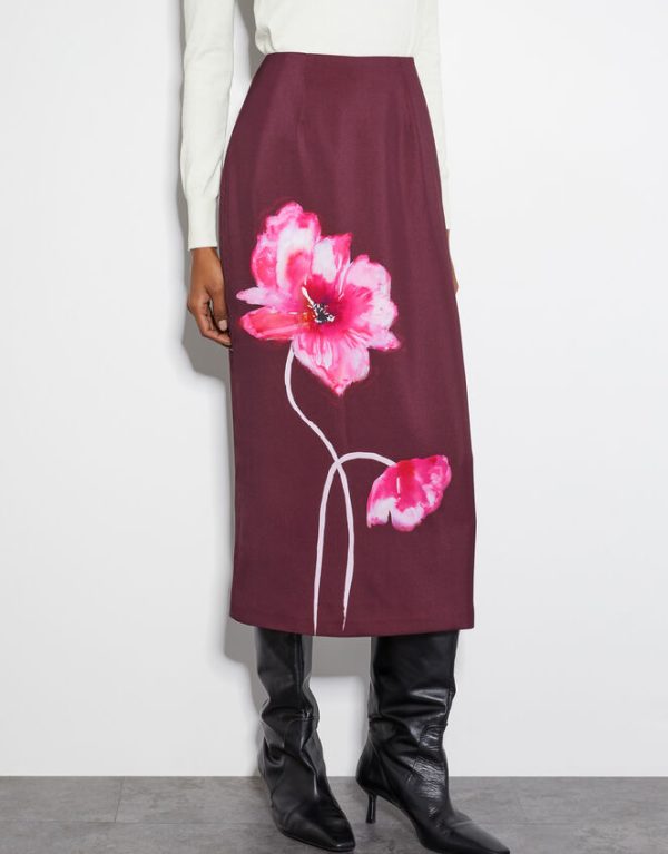 Monsoon Elizabeth Floral Midi Skirt Red - Image 2